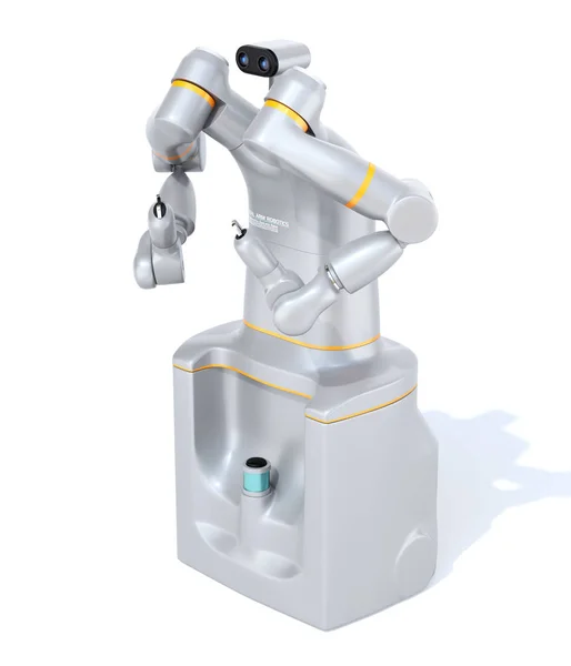 シルバーカラーの自動運転デュアルアームロボットは 白い背景に隔離されています コラボレーションロボットコンセプト オリジナルデザイン レンダリング イメージ — ストック写真