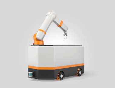 Mobil robot Agv gri arka planda. 3d görüntüleme.