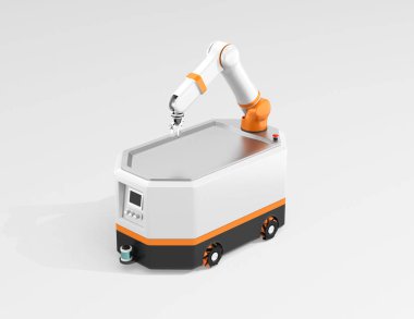 Mobil robot Agv gri arka planda izole edildi. 3d görüntüleme.