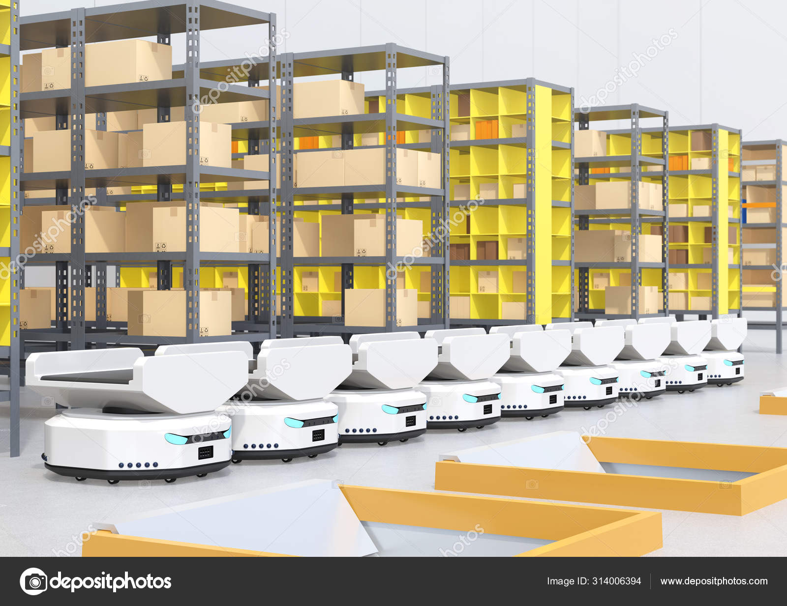 Line Autonomous Mobile Robots Modern Warehouse Rendering Image