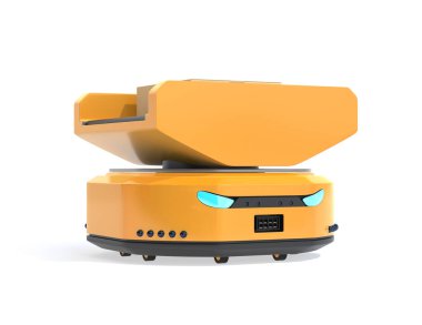 Amr (Özerk Mobil Robot) beyaz arka planda izole edilmiştir. Depo otomasyon konsepti. 3d görüntüleme.