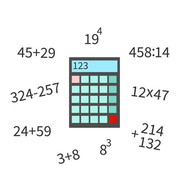 Ícone Plano Calculadora Numerador Com Ilustração Vetor Exemplo Matemática Bakground — Vetor de Stock
