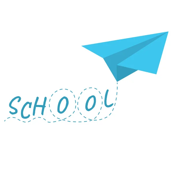 Vektorillustration Eines Origami Papierflugzeugs Auf Weißem Hintergrund Mit Schriftzug Schule — Stockvektor