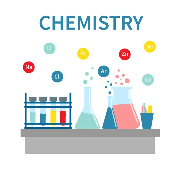 Chemiker Und Naturwissenschaftler Flächendeckendes Arbeitsplatzkonzept Chemie Ikonen Labor Mit Alembischer — Stockvektor