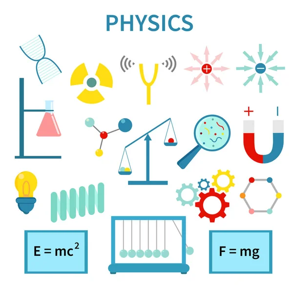 Fisika Kimia Biologi Laboratorium Dan Peralatan Sains Icons Set Vektor - Stok Vektor