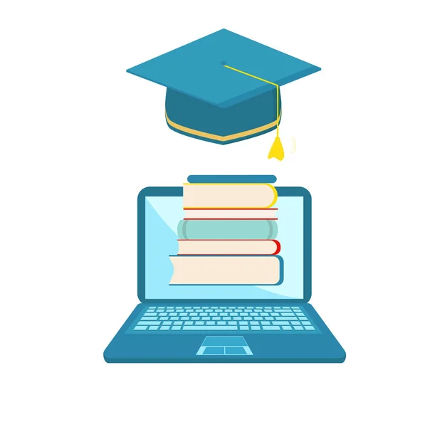 Learning Concept Distance Education School Avatars Laptop Books Flat Vector — Stock Vector