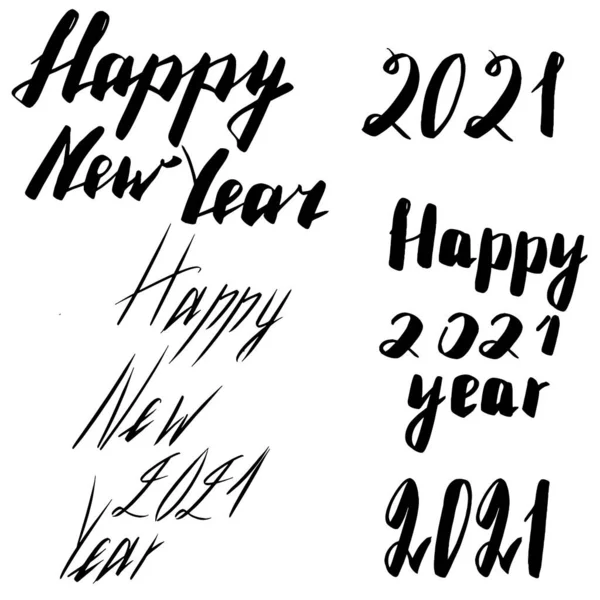 Happy New Year 2021 Lettering Freehand Drawn 2021 White Background — Stock Vector