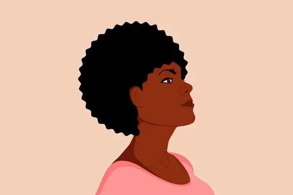 Belle Femme Noire Une Jeune Femme Afro Américaine Garde Tête — Image vectorielle