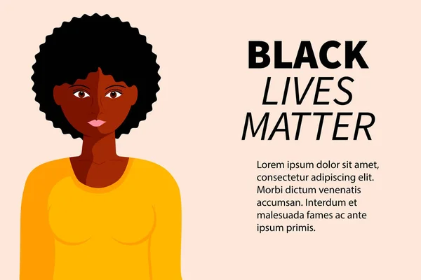 Une Femme Afro Américaine Proteste Avec Message Black Lives Matter — Image vectorielle
