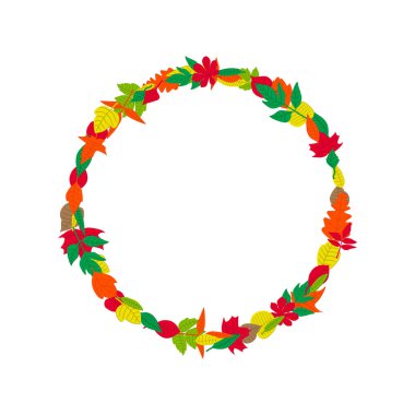 Renkli sonbahar yaprakları çerçevesi. Beyaz arkaplanda vektör illüstrasyonu