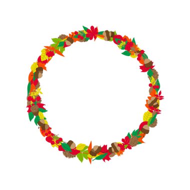 Renkli sonbahar yaprakları çerçevesi. Beyaz arkaplanda vektör illüstrasyonu