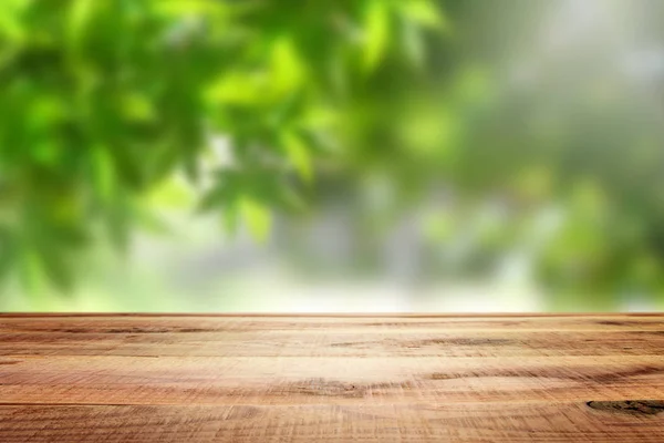 Wooden Empty Blur Green Forest Background — 스톡 사진