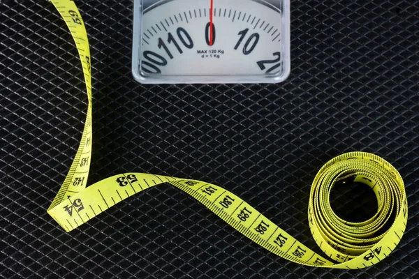 Balança Peso Fita Métrica Conceito Dieta — Fotografia de Stock