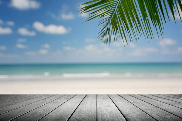 Palmiye ağacı ve boş ahşap plaj arka planı, Summer..