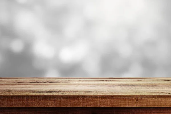 Размытый Абстрактный Белый Серый Боке Фон Деревянный Стол — стоковое фото