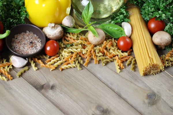 Spaghetti Ingredients Wooden Italian Food Background — Stock Photo, Image