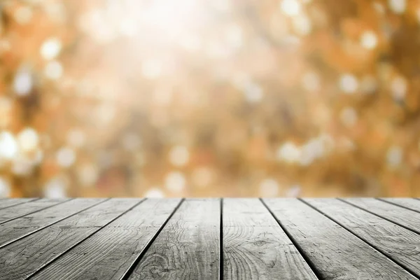 Деревянный Стол Размытый Боке Осенний Фон — стоковое фото