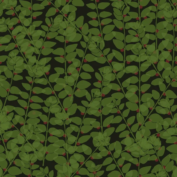 Бесшовный Повторяющийся Рисунок Ветвей Темно Зеленом Фоне — стоковый вектор