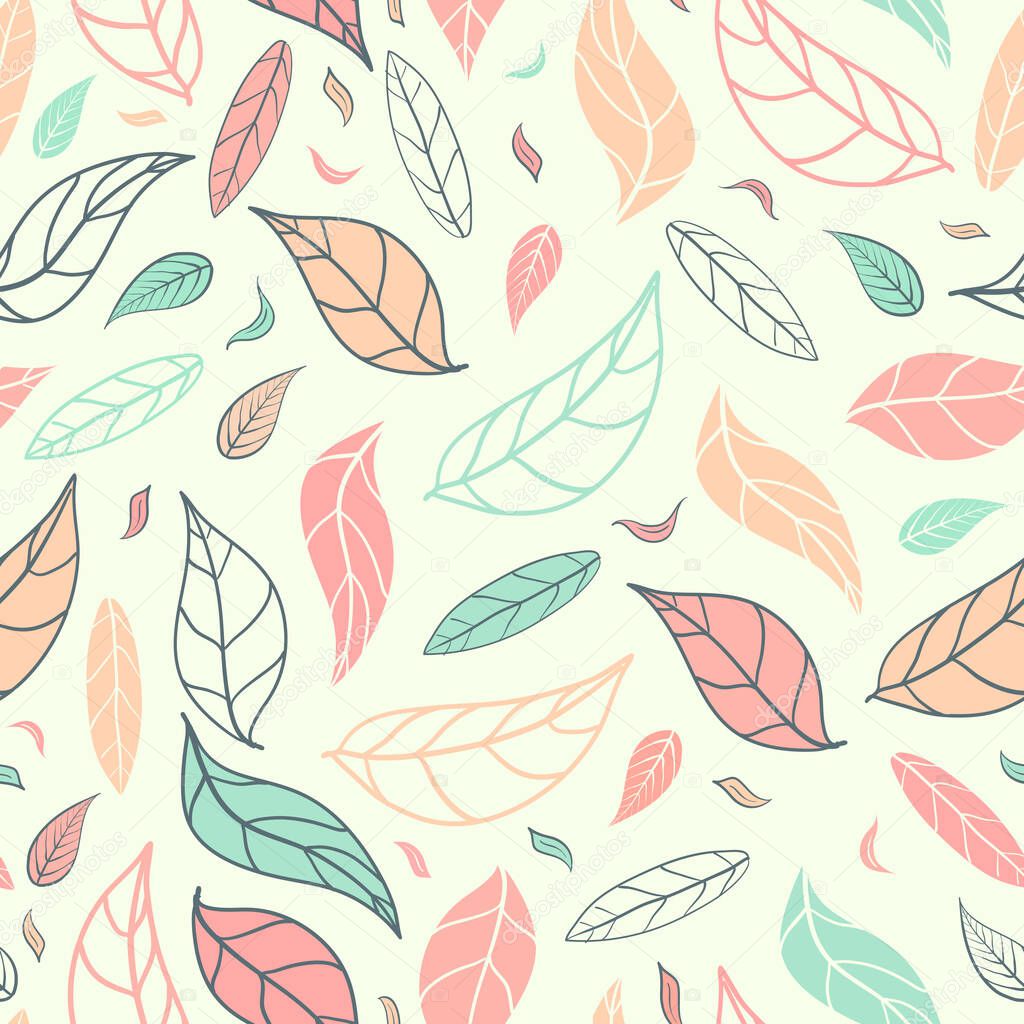 Seamless repeating pattern of green red and orange leaves