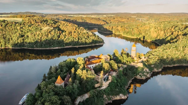 Légi Gyönyörű Kilátás Zvikov Vára Cseh Köztársaság Festői Táj Vár — Stock Fotó