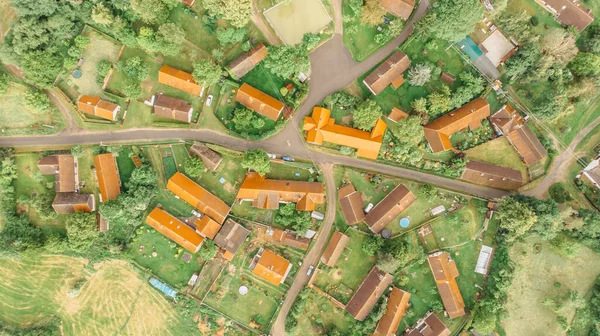 Luftaufnahme Eines Kleinen Dorfes Draufsicht Auf Traditionelle Wohnsiedlung Tschechien Blick — Stockfoto