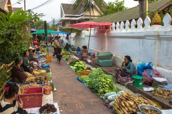 Luang Prabang Laos February 2020 Morning Food Market Cheap Tasty — Stock Photo, Image