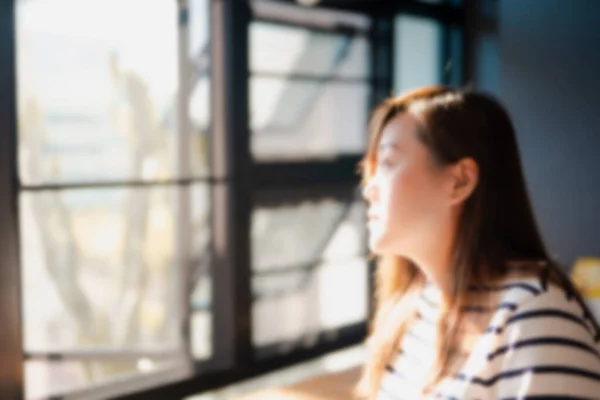 Abstract Blur Asian Woman Lonely Unhappy Feeling Looking — Stock Photo, Image