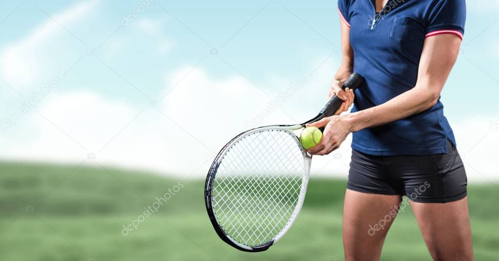 Digital composite of Tennis player woman with bright background with racket