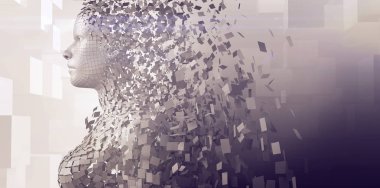 Yan görünüm dijital olarak gri pixelated 3d kadın oluşturulan