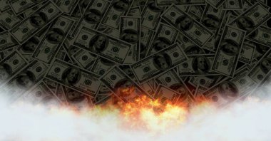 Yangında yanan Doları para notlar dijital bileşik