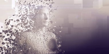 Gri pixelated 3d adamın dijital bileşik görüntü