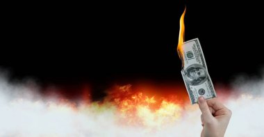Alev yanan Doları para notun dijital bileşik