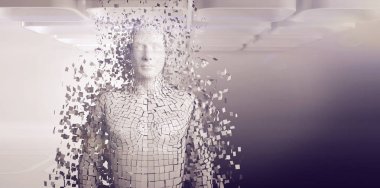 Gri pixelated 3d adamın birçok parçalardan oluşan imge
