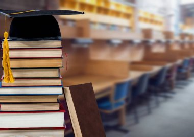 Kitap ve eğitim kütüphane mezuniyet şapka dijital bileşik