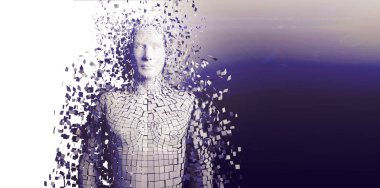 Gri pixelated 3d adamın birçok parçalardan oluşan imge