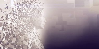 Profil görünümü dijital olarak oluşturulan pixelated 3d adamın