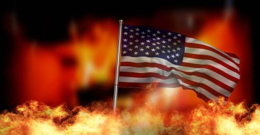 Amerika bayrağı ve yanan ateş dijital bileşik