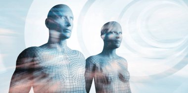 Bileşik görüntü gri gri dijital bileşik görüntü karşı 3d kadın 3d adam