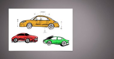Arabalar el çizimi taslağını dijital bileşik