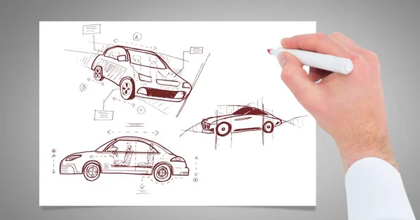 Ψηφιακός Σύνθετος Σκίτσο Του Αυτοκίνητα Και Χέρι Σχέδιο — Φωτογραφία Αρχείου