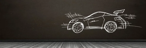 黑板上汽车手画素描的数字组合 — 图库照片