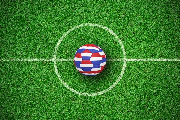 Fußball Holländischen Farben Gegen Nahsicht Auf Astro Rasen — Stockfoto