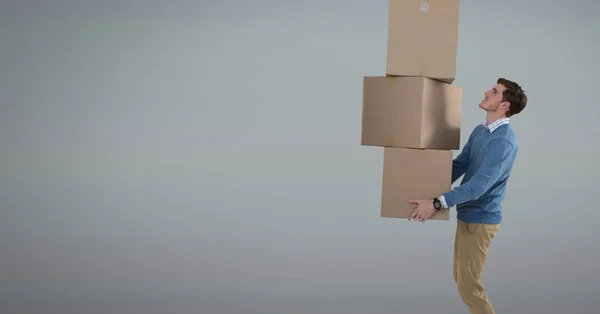Цифровые Комиксы Человека Коробками Доставки Сером Фоне — стоковое фото