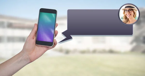 Composite Numérique Messagerie App Sur Téléphone Main Avec Profil Chat — Photo