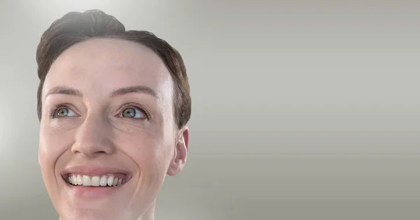 Цифровий Композит Ділової Жінки Посміхається Коротким Волоссям — стокове фото