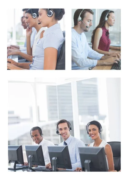 Composto Digital Equipe Ajuda Collage Customer Service Call Center — Fotografia de Stock