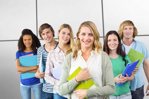 College Students Holding Folders College White Tiling — Stock Photo, Image