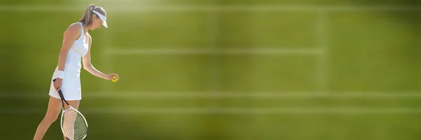 Cyfrowy Kompozytowy Tenis Gracz Kobieta Zielonym Tłem Rakiety — Zdjęcie stockowe