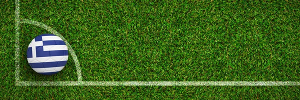 Voetbal Griekenland Kleuren Tegen Groen Gras — Stockfoto