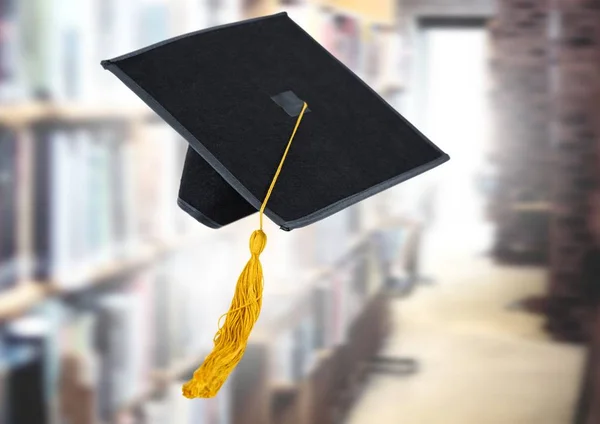 Compuesto Digital Sombrero Graduación Biblioteca Educación — Foto de Stock